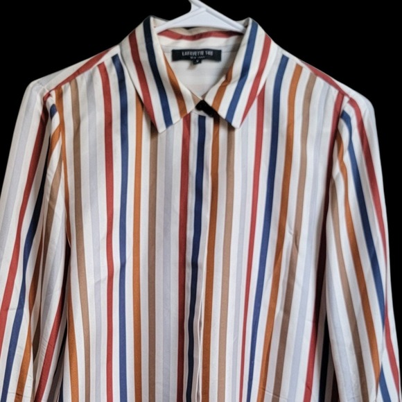 Lafayette 148 Silk Multicolored Vertical Striped Button Down Blouse Shirt Small - Picture 1 of 9